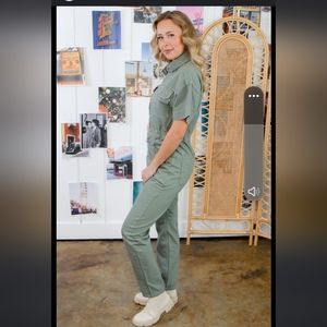 NWOT- We The Free- Large- Army Green- Marci Jumpsuit- Callout- Missing 1 button